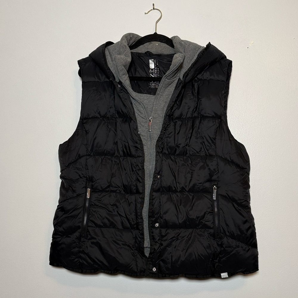 MNY Performance Black Puffer Vest Hooded Zip Front Layering